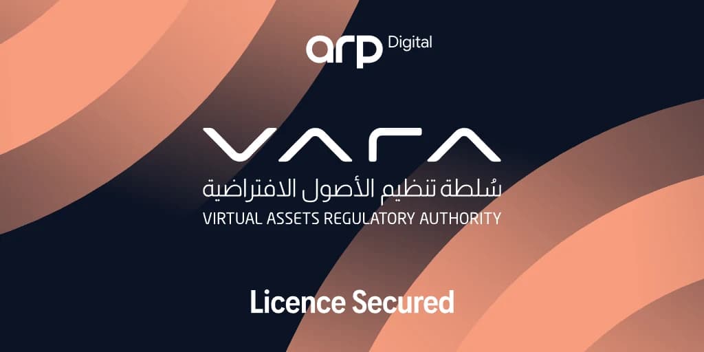 ARP Digital announcement graphic confirming its Virtual Assets Regulatory Authority licence